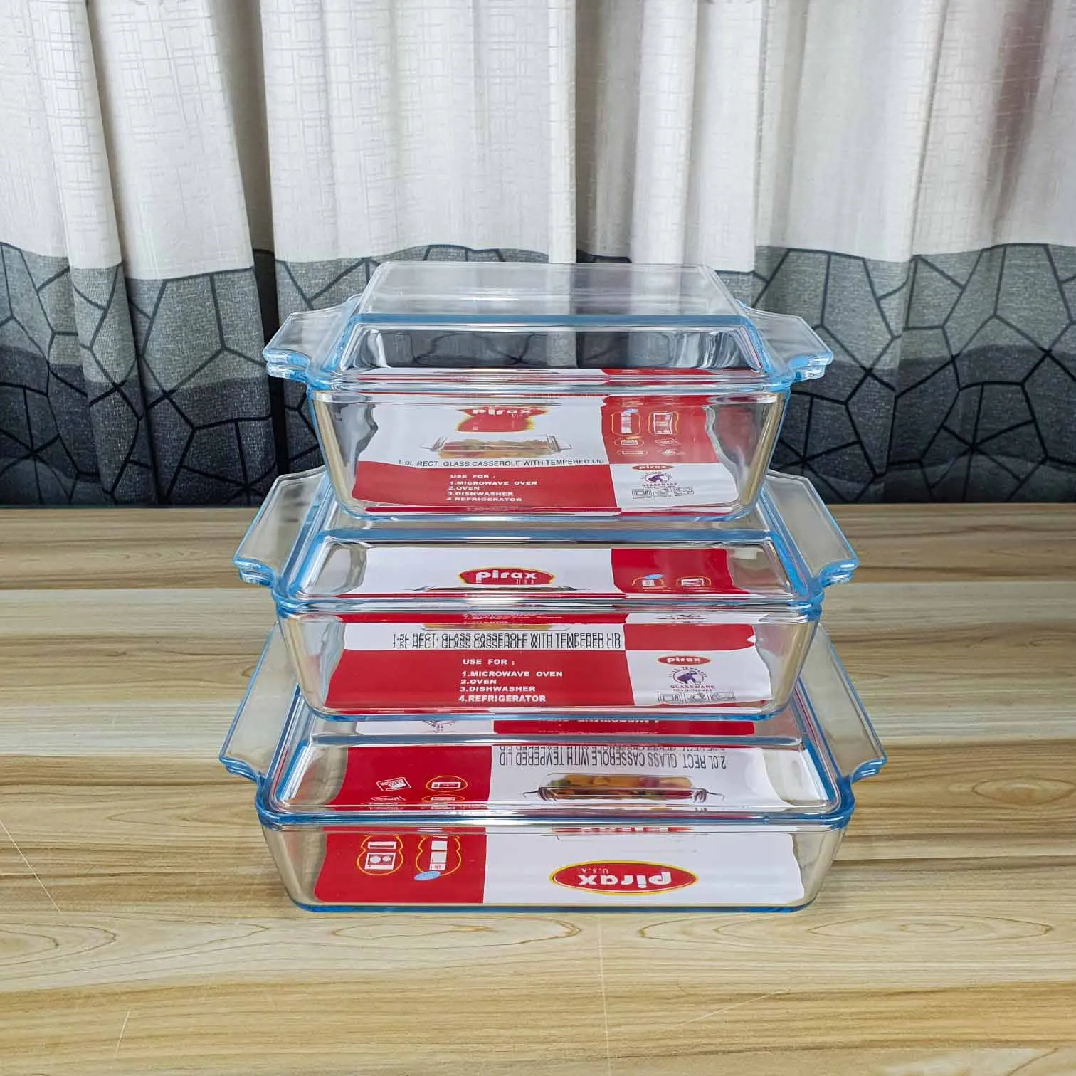 3pcs Rectangular serving dish with lid