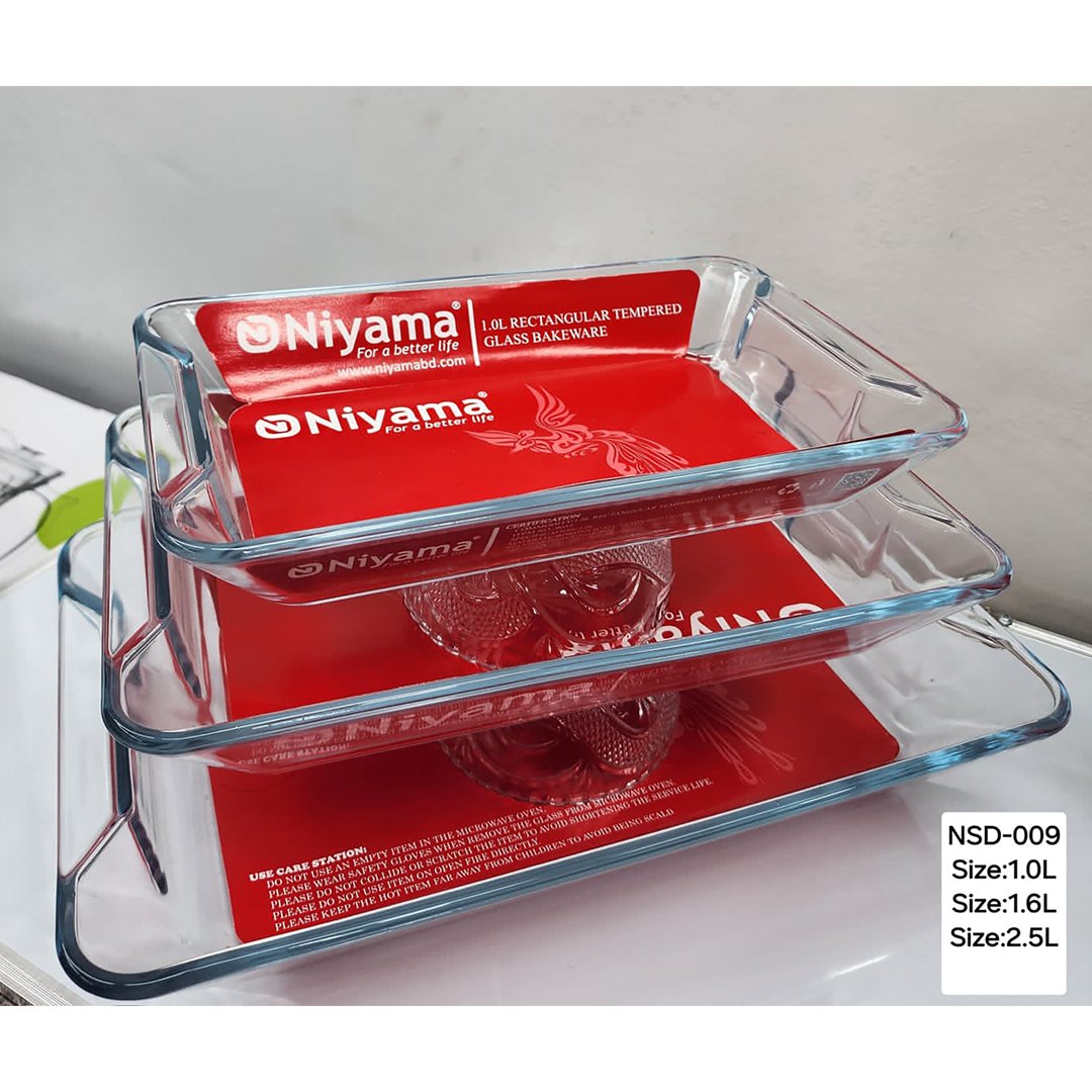 Niyama  3 Pcs Tempered Glass Rectangular Shaped Serving Bowls Set NSD-009