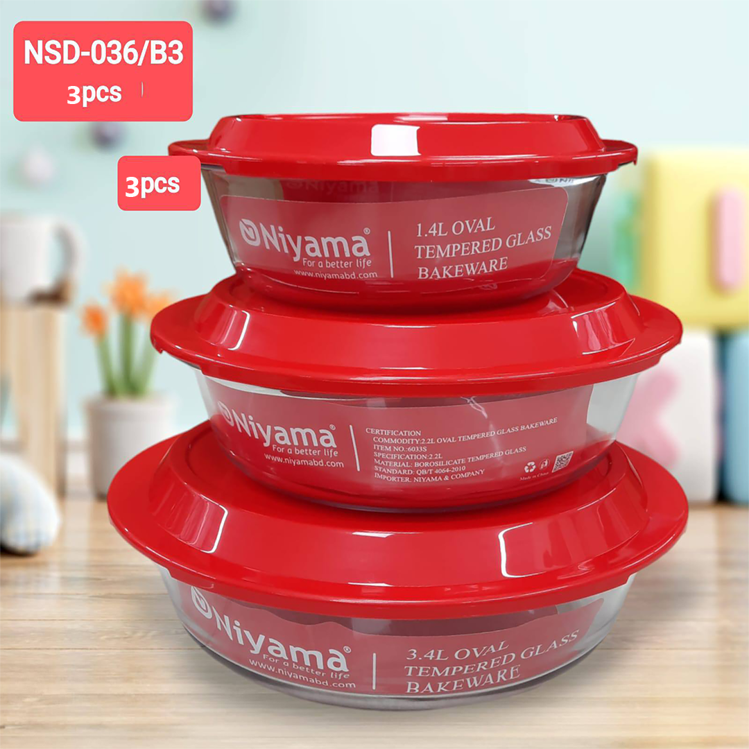 3 pic Oven  Glass Round Shaped Casserole Set Niyama
