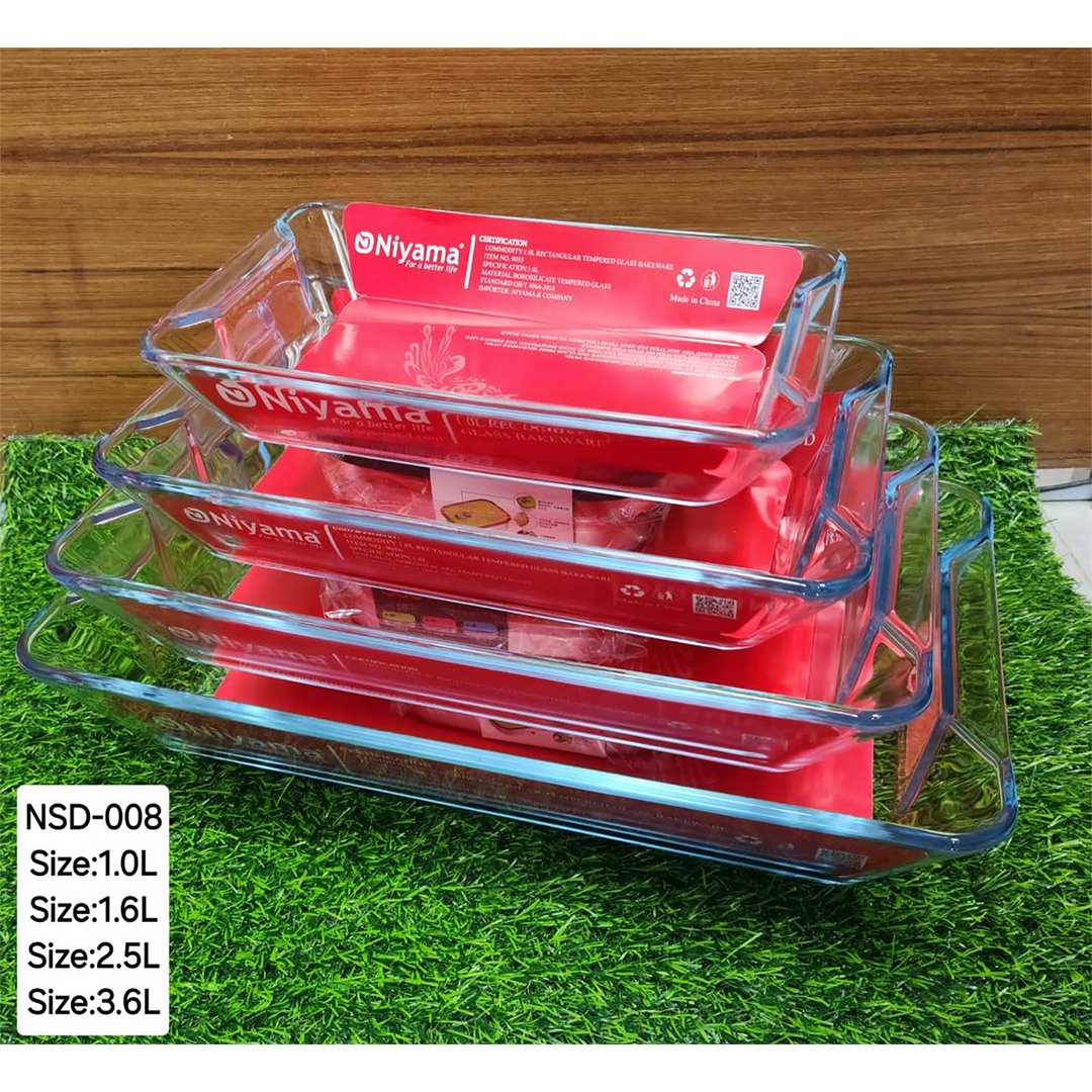Niyama  4 Pcs Tempered Glass Rectangular Shaped Serving Bowls Set NSD-008
