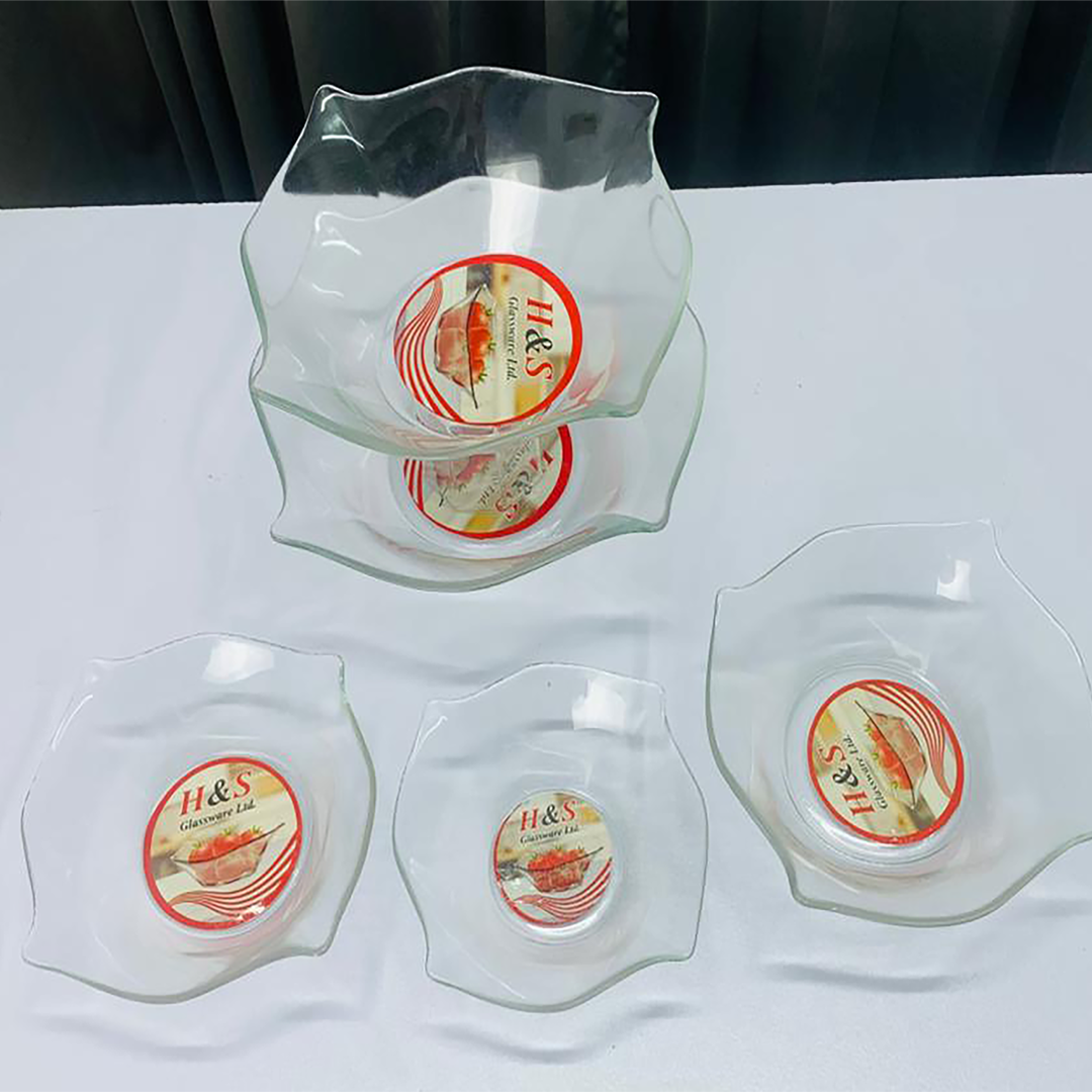 5 pic  glass sarving bowl H&S