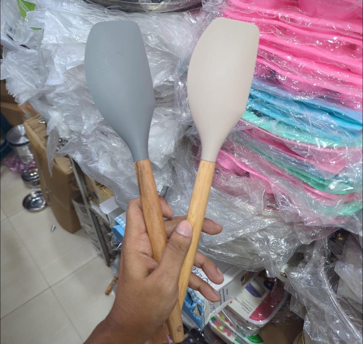 Silicone Heat Resistant Spone With Wooden Handle each