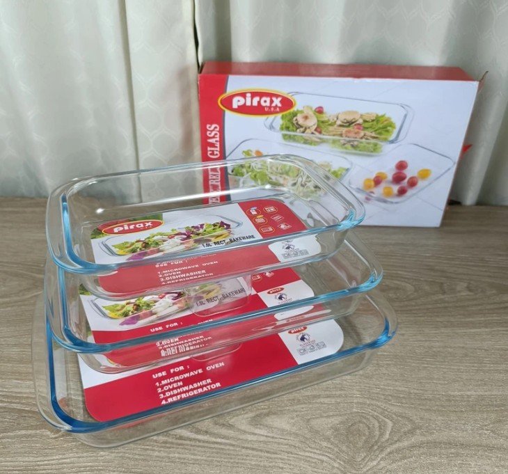 Oven Proof Glass Squwer Serving Dish (3pcs Set) Made Chaina