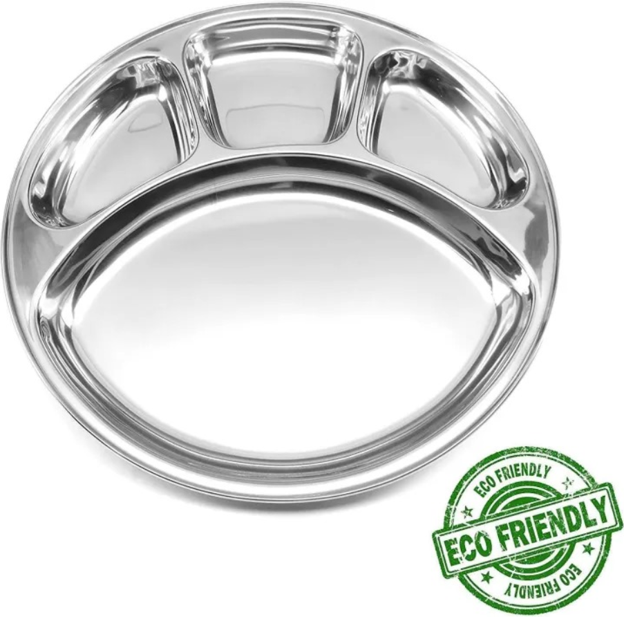 4 compartment Stainless steel Round plate