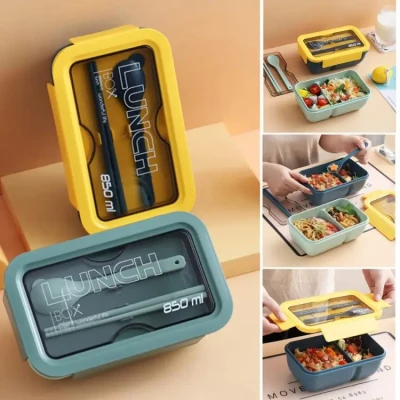 850 ML Leakproof Tiffin Box Free Spoon Chopsticks 2 Compartment Lunch Box Lite weight