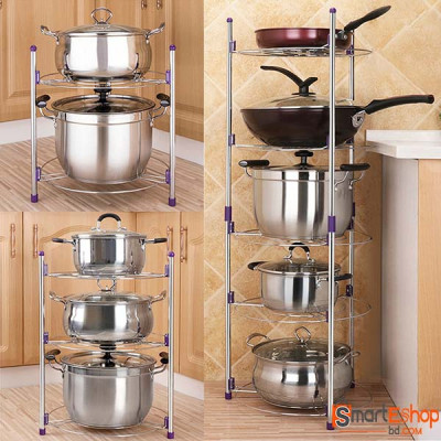 5 Tier Pan Rack Stainless Steel Pan Pot Organiser Rack Adjustable Multi-Layer Rack Saucepan Stand Pans Lid Storage Shelf Cookware Organizer Holder Sta