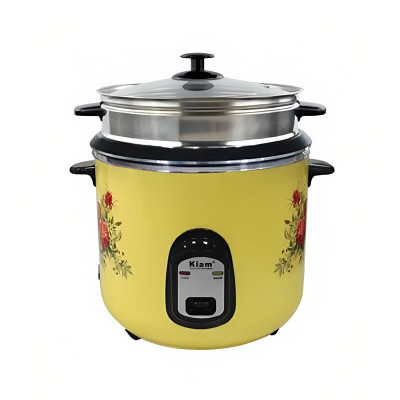 Kiam Rice Cooker Double Pot One SS and One Nonstick Full Body Without Joint Straight Shape With Glass Lid-2.8ltr